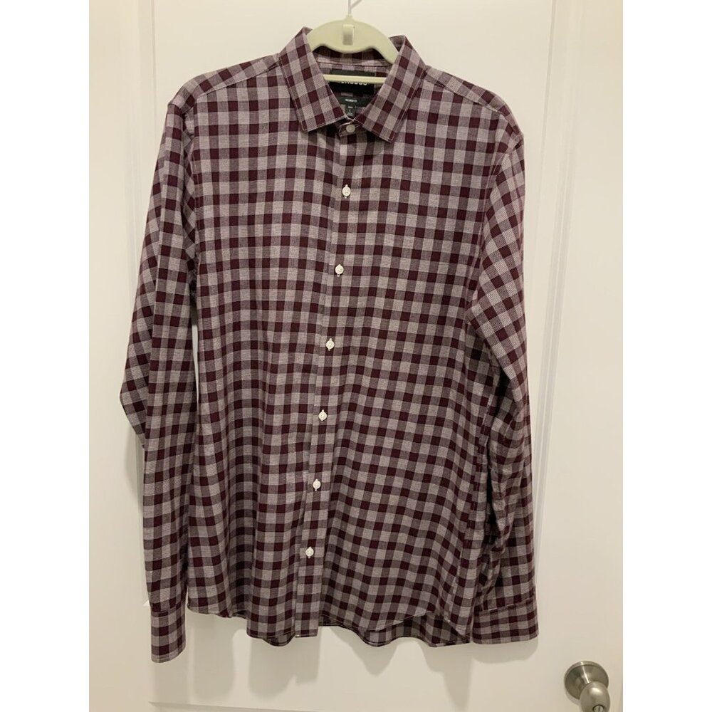 Bonobos Shirt Large Men's Button Up Burgundy Plaid Long Sleeve Short